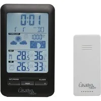 Casativo Digitale Funk-Wetterstation mit Außensensor Display Wettertrend Funkwetterstation (IP44/60m Reichweite/ 3 Kanäle/ Wecker Funkuhr)