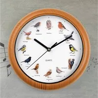 EASYmaxx Wanduhr mit 12 Singvogelgesang mit naturgetreuen Vogelmotiven (Automatische Abschaltung zwischen 21 und 5 Uhr, Rahmen Holzoptik)