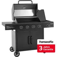 Hanseatic Gasgrill 4-Brenner Rockford Black, 4 Brenner + Seitenbrenner 14,5 kw Gesamt, inkl. 3 Jahre Herstellergarantie
