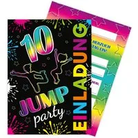 LIMONIA Einladungskarten Jump Party zum 10. Kindergeburtstag Jungs Mädchen Einladung Trampolin, Einladungskarten zum 10. Geburtstag Trampolinpark Jump Party
