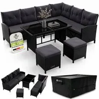Juskys Gartenlounge-Set Manacor, (Gartenlounge), Polyrattan Gartenmöbel-Set mit Sofa, Tisch und Hocker inkl. Abdeckung