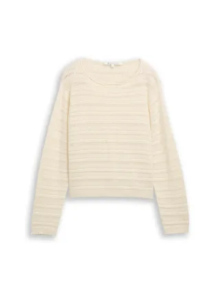 TOM TAILOR Denim - Ajour-Strickpullover weiß - Gr. - M