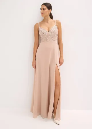 bonprix Abendkleid, beige, Gr.42, Modern und feminines Abendkleid mit Paillettenstickerei im Oberteil und Spagetti-Trägern