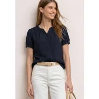 STREET ONE Kurzarmbluse Sommerbluse mit Split Neck und Knöpfen