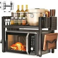 SURFOU Standregal Mikrowellen Regal 2-Stufig Microwave Shelf Schrank Küchenregal 40-60cm, Küchen Mikrowelle Ständer Regal, Kohlenstoffstahl Küchenaufbewahrung Organizer Erweiterbares