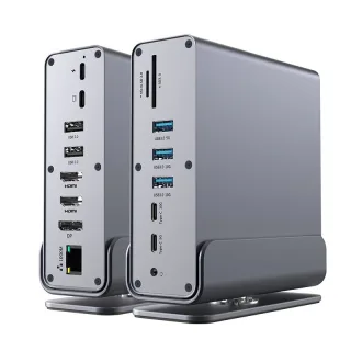 15-in-1 Type-C Vertical Docking Station with 10Gbps USB-C / USB3.0 / USB2.0 / PD100W / 4K DP/HD / RJ45 / Audio / SD&TF3.