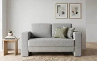 BRUNO Schlafsofa 120cm in Silver Grey Grau | Kubus | stabiles Massivholz & Boxspringkomfort