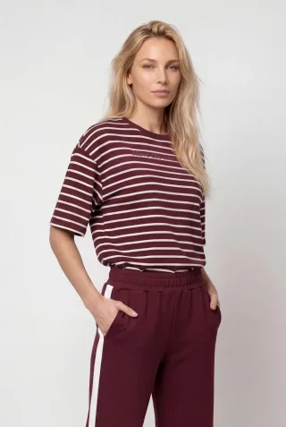 monari - Sweatshirt mit Streifen dark bordeaux ringel - Gr. - 46