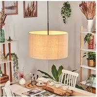 hofstein Hängeleuchte Hängelampe aus Metall/Stoff in Schwarz/Beige/Weiß, Hängeleuchte im modernen Design, (Schirm Ø 50cm), E27, Höhe max. 157cm
