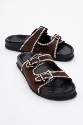Allen Rhinestone Leder Slide Sandale (Women)