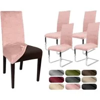 Beautex Stuhlhusse 4er Set LEA Stuhlhusse, elastische Uni Stretch-Husse Samt Mikrofaser