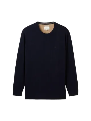 Tom Tailor - Plus Size - Strickpullover mit Logo Stickerei Knitted Navy Melange - Gr. - 4XL