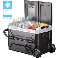 Insma Kühlbox Kompressor-Kühlbox mit Bluetooth-App, 2 unabhängige Temperaturzonen, 40L Camping Kühlschrank, 12V/24V/230V - inkl. Rollen & Trennwand
