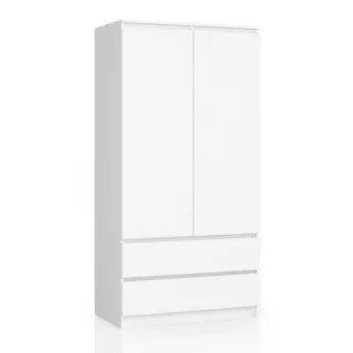 Akord Kleiderschrank, Weiß, Holzwerkstoff, 4 Fächer, 2 Schubladen, Rechteckig, 90x180x51 cm, Schlafzimmer, Kleiderschränke