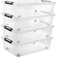 Gardissimo Aufbewahrungsbox 4 er Set mit Deckel "Clip" Kunststoff Boxen Stapelboxen groß (Spar-Set, 4 Boxen + 4 Deckel), mit Clipverschluss und Rollen / stapelbar / nestbar