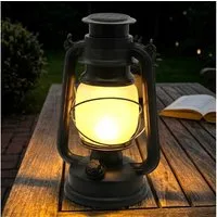 Spetebo LED Laterne Solar Vintage Sturmleuchte schwarz zum Hängen oder Stellen, Dämmerungssensor, LED fest integriert, warm weiß, Retro LED Laterne in Petroleumlampe Design