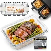 Lemontree Küchenmaschinen Zubehör-Set Glasbehälter für Airfryer –Airfryer Zubehör BPA-frei spülmaschinenfest, Zubehör für Alle gängigen Airfryer, Heißluftfritteusen, Mikrowellen, Öfen & Gefrierschränke, Vorratsdosen Set hitzebeständig bis 300°C - Ers