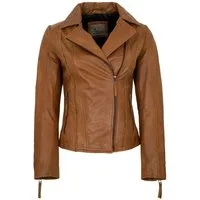 7eleven Lederjacke Jady 7eleven - Damen Lederjacke Bikerjacke Lammnappa cognac