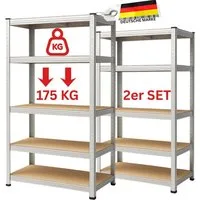 FAMEX Schwerlastregal Steckregal, Kellerregal, Lagerregal, Metallregal, 175 kg pro Ebene, 875kg Gesamt
