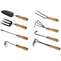 Kai Wiechmann Gartenpflege-Set Premium Teak Gartenwerkzeug Set 8-teilig als robustes Gartenzubehör, exklusive Gartengeräte mit Teakholz Griff