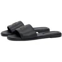 Tommy Hilfiger TH LOGO HARDWARE LEATHER MULE Pantolette, Blockabsatz, Sommerschuh, Schlupfschuh mit stylischem Logoemblem
