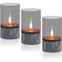 OZAVO LED-Kerze Flammenlose LED Kerzen (realistische flackernde Kerzen 3D-Docht, 3er Set, Ø 7.5cm x 12.5cm), Festliche Kerzen für Schlafzimmer, Badezimme, Weihnachten Deko