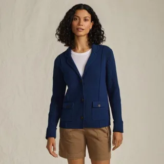 Baumwoll-Blazer DRIFTER, Damen,  Blau, Baumwolle, by Lands' End