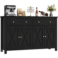 Homfa Sideboard für Küche 140cm Breit, Küchenschrank Buffetschrank 2 Schubladen 4 Türen 140x40x89cm schwarz