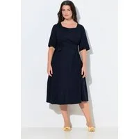 Ulla Popken Midikleid Midikleid Wickeloptik Rundhals Halbarm Leinenmix