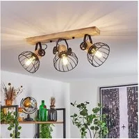 hofstein Deckenleuchte »Cotes« Deckenlampe, Holz/Metall, Natur/Schwarz Schirme, Gitter-Optik, ohne Leuchtmittel, Leuchte m. Holzbalken, Textilkabeln u. verstellbaren Strahlern, 3xE27
