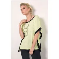 Passioni Blusenponcho Sommer Strukturstrick Poncho in Limetten Grün in Kontrastfarben