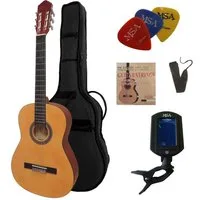 MSA Konzertgitarre 4/4 Gitarre für Linkshänder im Set, Tasche, Band, Saiten, Stimmgerät