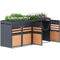 Merax Mülltonnenbox Abschließbar Müllcontainer mit Pflanzdach & Belüftungslöchern (2 St), Müllbox aus Edelstahl,Mülltonnenverkleidung für 4 Tonnen,120-240Leiter