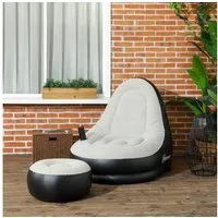 Outsunny Luftsessel Aufblasbares Sofa mit Fußhocker, Becherhalter, (Aufblasbarer Sessel, 2-tlg., Luftsofa), für Camping, Zuhause, Hellgrau, 125 x 100 x 87 cm