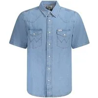 Wrangler Langarmhemd Stylisches Blaues Kurzarm-Jeanshemd für Herren im Western-Look