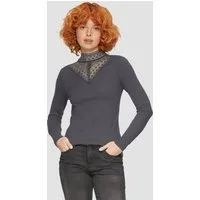 QS Langarmshirt T-Shirt Rippshirt mit Spitzeneinsatz und Stehkragen
