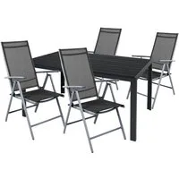 Mojawo Essgruppe 5-tlg Gartenmöbel Gartengarnitur Outdoor 125x70cm Anthrazit/Schwarz
