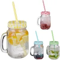 relaxdays Gläser-Set Bunte Trinkgläser mit Deckel 4er Set, Glas