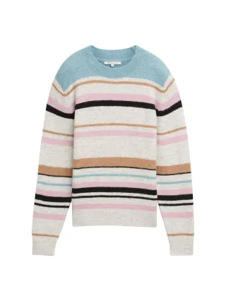 Denim Tom Tailor - Strickpullover mit buntem Streifen-Muster irregular multicolor stripe - Gr. - XL
