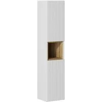 Lomadox Hochschrank NEWPORT-56-WHITE Weiß Rillen 30 cm breit Fach in Eiche Dekor grifflos Softclose Türen