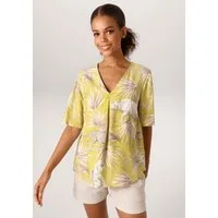Aniston CASUAL Schlupfbluse mit Blättern, Nashörnern und Geparden bedruckt