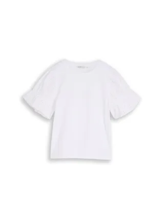 Denim Tom Tailor - Loose Fit T-Shirt mit Lochstickereien white - Gr. - XS