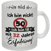 speecheese Tasse 50. Geburtstag Glas Tasse mit lustigem Spruch: 18 mit Erfahrung