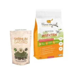 I love my cat Sparset für Katzen mit Pankreatitis: Trockenfutter mit Insektenprotein +Shiimun Gastro
