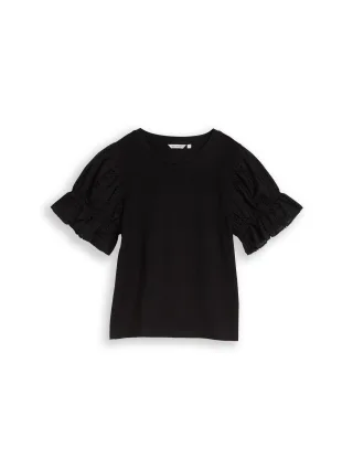 Denim Tom Tailor - Loose Fit T-Shirt mit Lochstickereien deep black - Gr. - M