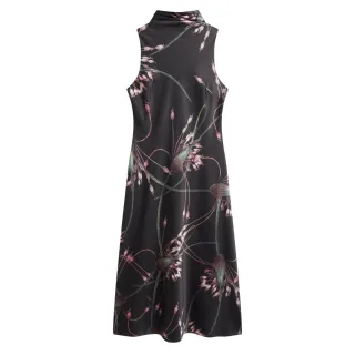Schwarzes Midi-kleid Von Ted Baker Antua Mit Print Und Wasserfallausschnitt