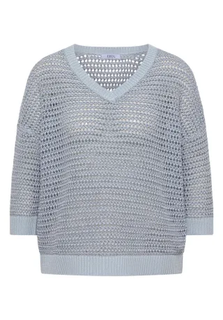 Cecil - Pullover in lockerem Lochstrick mit V-Ausschnitt blau - Gr. - L