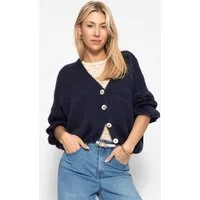 SASSYCLASSY Cardigan Strickjacke mit 3/4-Ärmeln für Damen Lässiger Cardigan mit breiten Rippbündchen und goldfarbenen Knöpfen