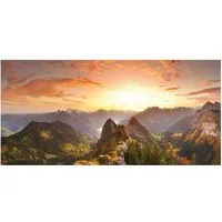 Levandeo® Leinwandbild, XXL Leinwandbild 115x55cm Berge Sonnenuntergang Bild Kunstdruck Deko