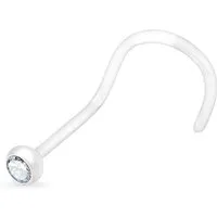 viva-adorno Nasenpiercing gebogen 0,8mm Nasenstecker Bioflex flexibel transparent Zirkonia, Kunststoff Kristall Strass